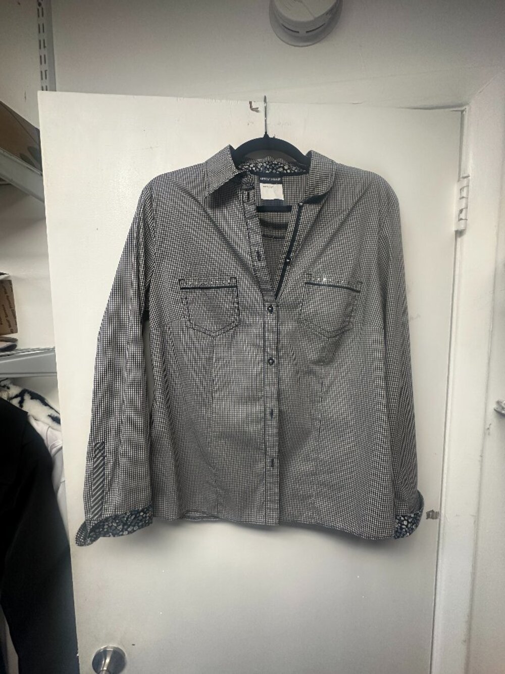Women's, Gerry Weber Button Front Studded Pocket Plaid Blouse, Size 40